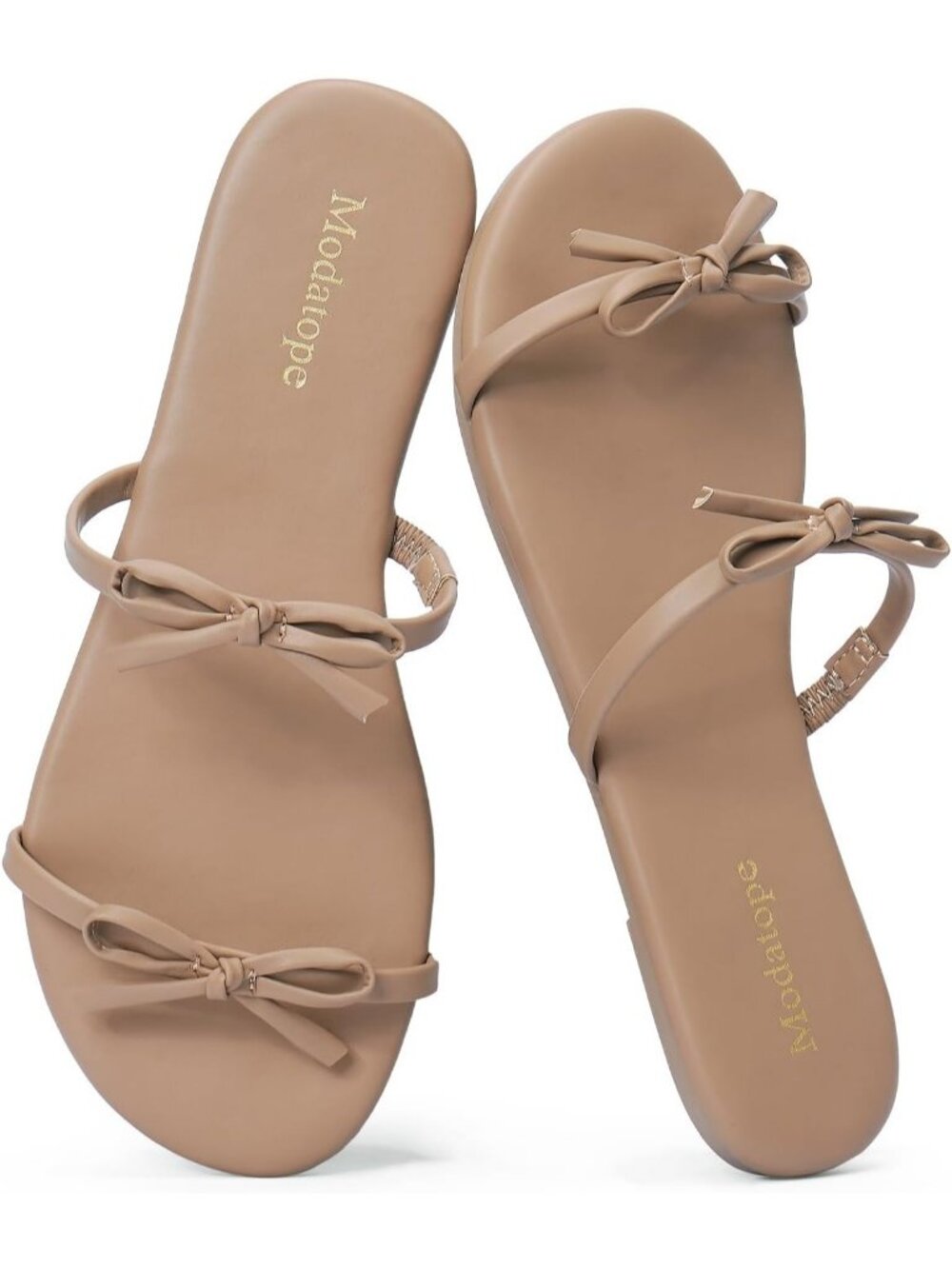 Women's Tan Faux Leather Flat Cute Bow Sandals Fashion Slip On Summer Shoes